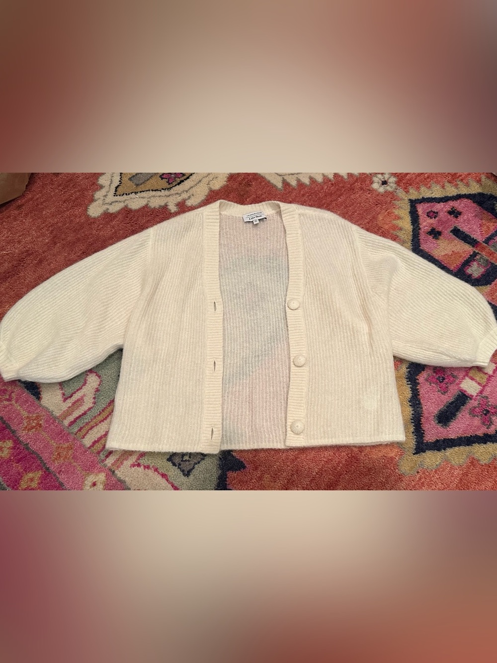 & Other Stories Cream Cropped Ribbed Button Cardigan